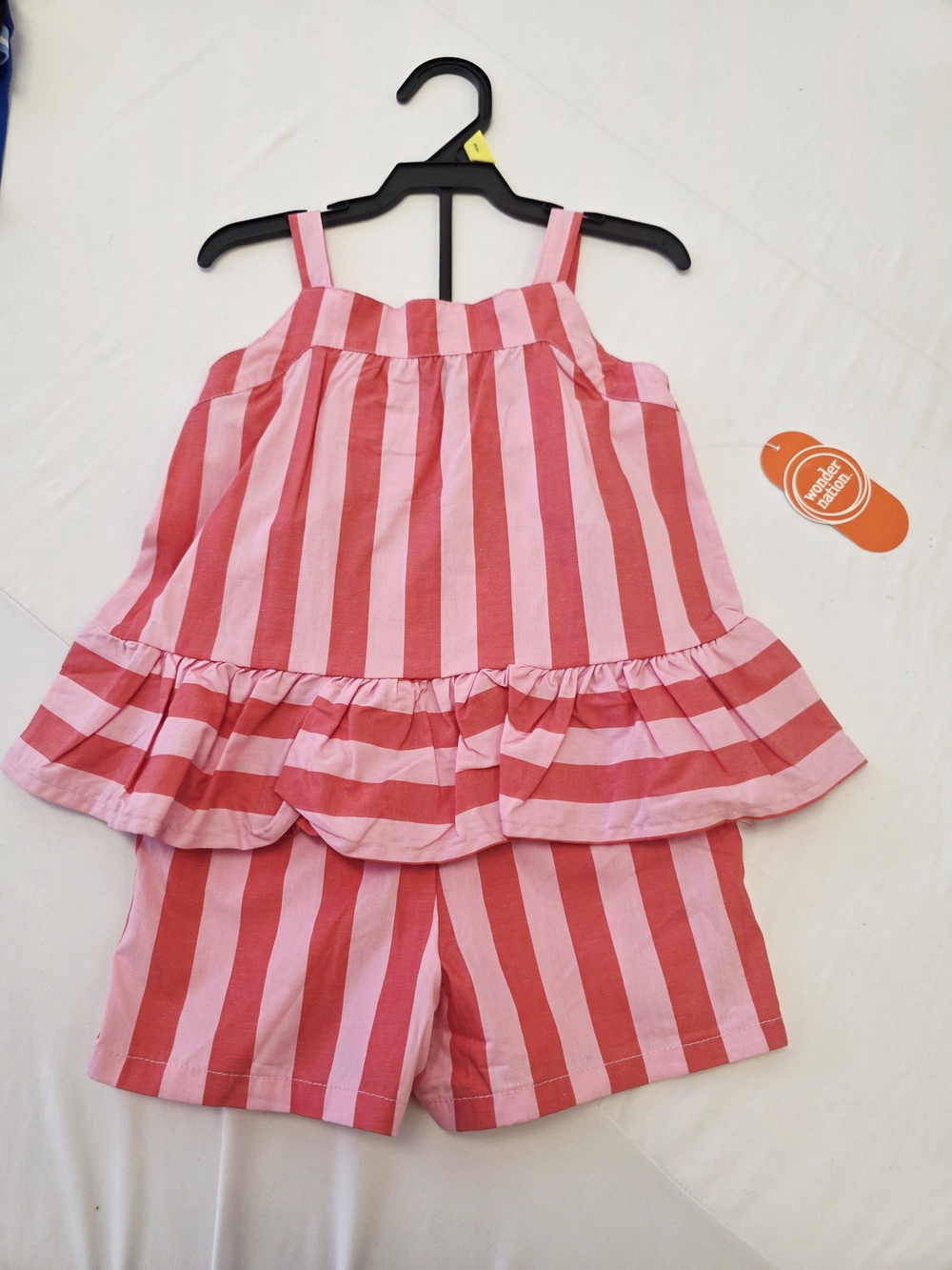 wonder nation Pink and Red Striped Tank Top & Shorts Set 3T